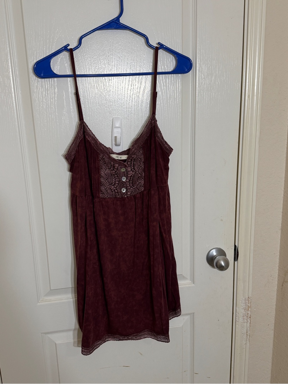 Spirit Hwy Burgundy Acid Wash Lace Trim Cami Top M Crochet Boho Peasant Tank - Picture 2 of 7